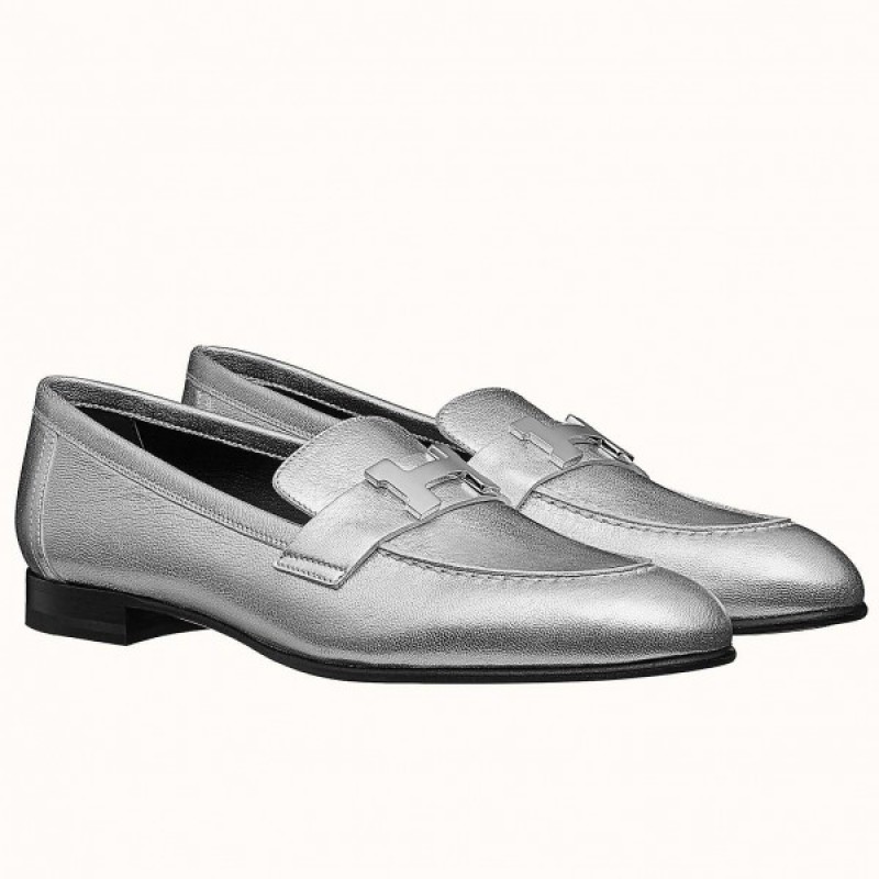 Replica Designer Shoes Hermes Paris Loafers In Silver Color RB376